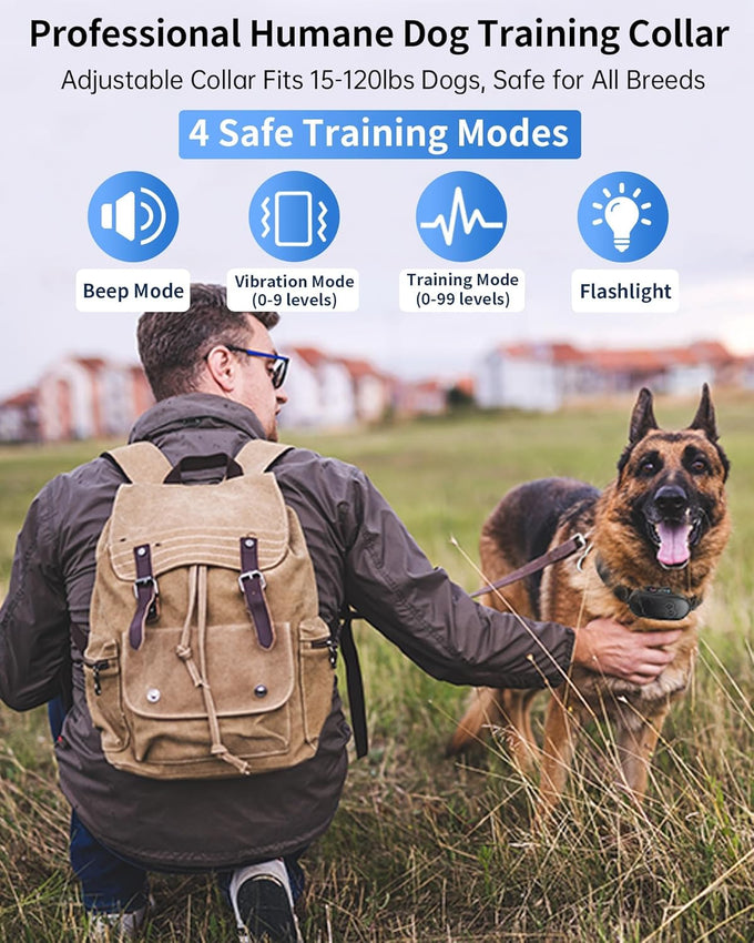 Dog training collar with remote, waterproof, adjustable control, beep and vibration modes, 2000FT range, rechargeable, fits small medium large dogs 15–120 lbs (Black)