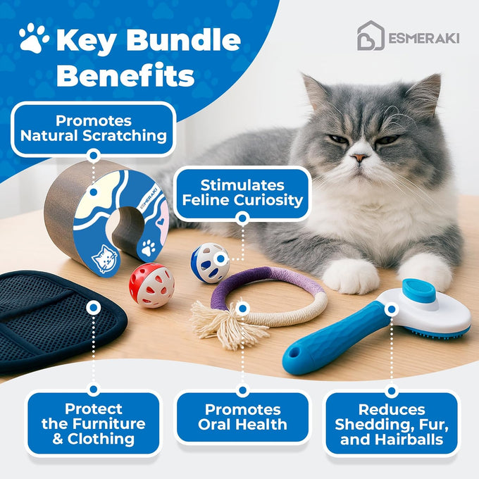 flexible cat scratcher bundle with built-in ball track - corrugated cardboard, magnetic design, foldable space saving for indoor cats