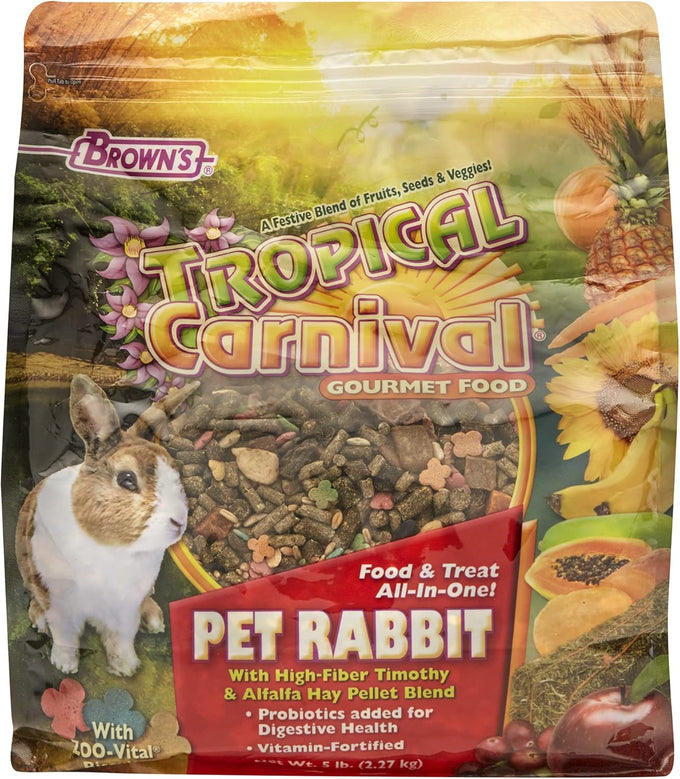 F.M. Brown's Tropical Carnival High-Fiber Timothy Hay Pet Rabbit Food with Probiotics and Vitamins, 5 lb