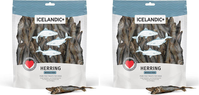 Icelandic+ Whole Fish Herring Dog Treats: 3oz Bag, Pure Wild-Caught, Air-Dried. Single Ingredient Snack, Rich in Protein & Omega-3s for Healthy Skin & Coat.