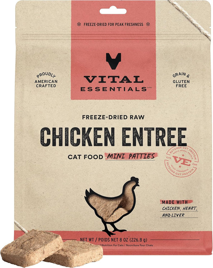 vital essentials freeze dried raw duck cat food mini patties 15 oz bag high protein grain free dry