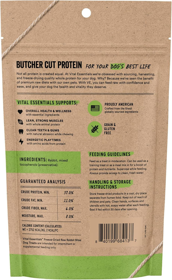 Vital Essentials rabbit freeze dried dog treats single protein grain free training