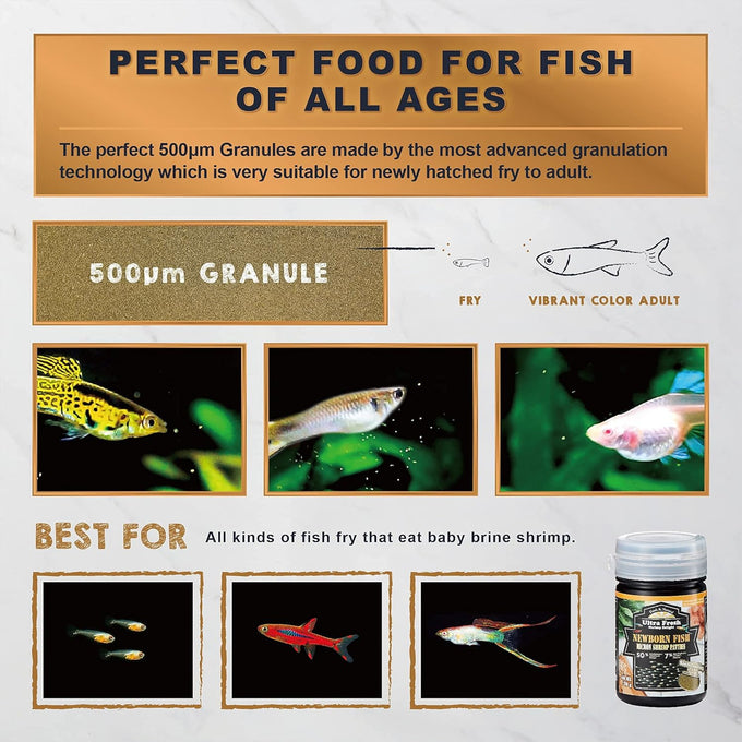 Ultra Fresh Baby Fish Food with 50% Sword Prawn Shrimp, Slow Sinking, Healthy Fry Growth and Cleaner Water