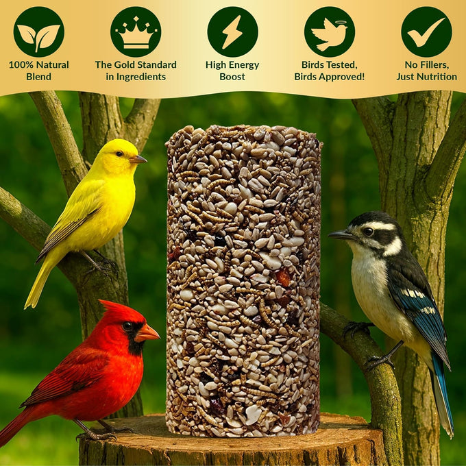 4 inch x 7.75 inch Flockin' Bugs Nuts and Berries Bird Seed Cylinders with Hole for Blue Birds and Woodpeckers