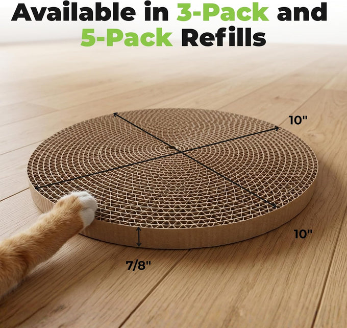 Catify Pet Supplies Cat Scratcher Replacement Pads, 5 Pack, Round, 10 x 10, Heavy Duty, Durable Cardboard