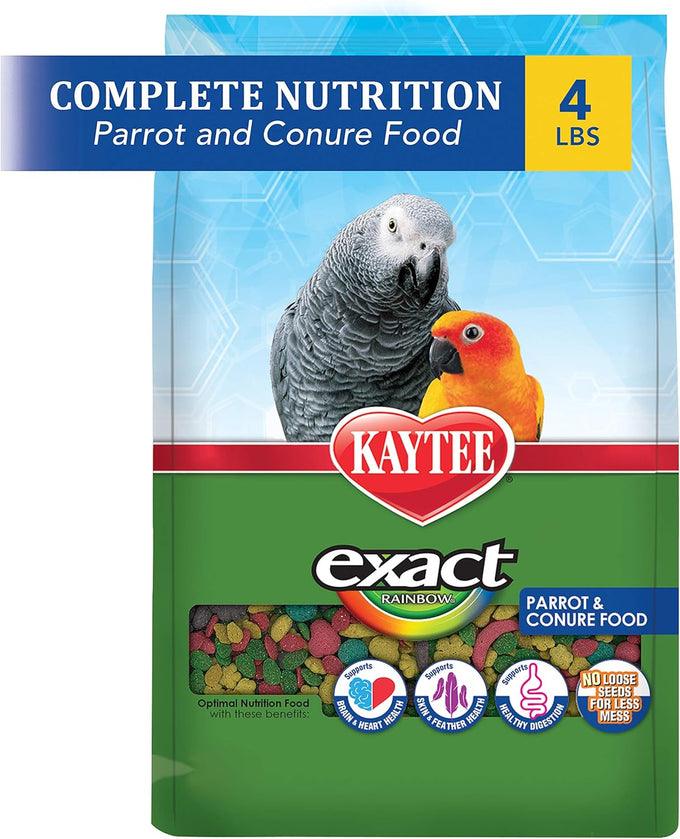 Kaytee Exact Rainbow Pet Parrot & Conure Food, 4-pound premium extruded nutrition