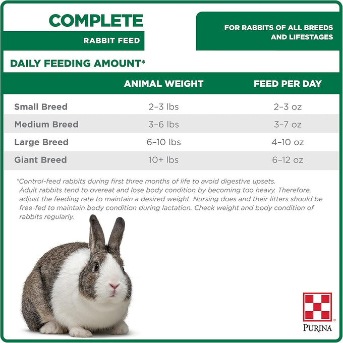 Purina Complete Rabbit Feed, 25 lb, 100% Daily Nutrition for All Ages, No Fillers or Artificial Colors