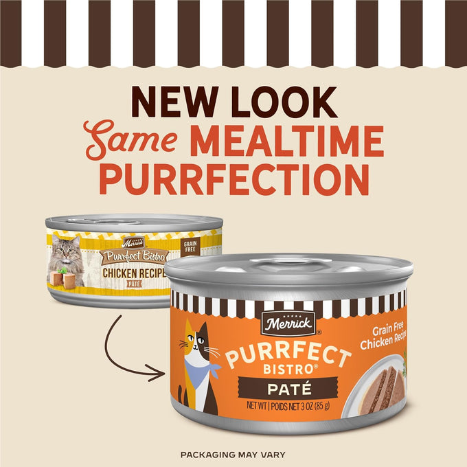 merrick purrfect bistro grain free premium soft canned pate adult wet cat food high protein chicken recipe 3 oz can