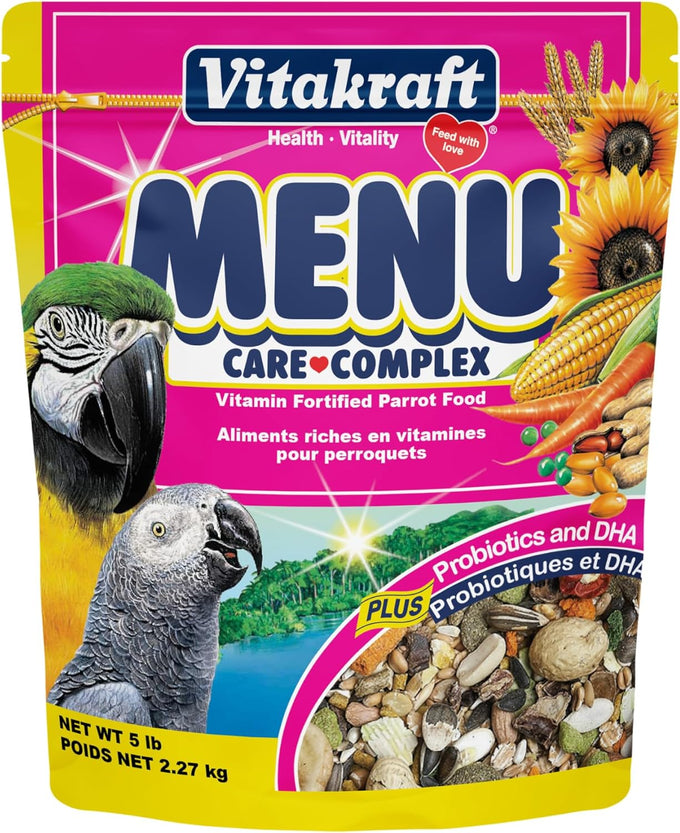 Vitakraft Menu Premium parrot food for large birds, macaw, amazon, conure, and parrot, 5-pound pack