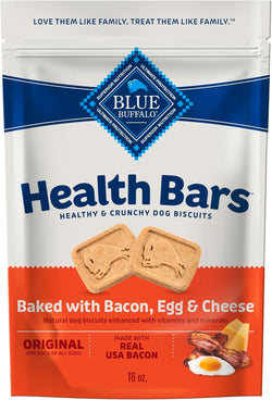 Blue Buffalo oven-baked crunchy dog biscuits with bacon, egg, and cheese, 16-oz bag, natural ingredients