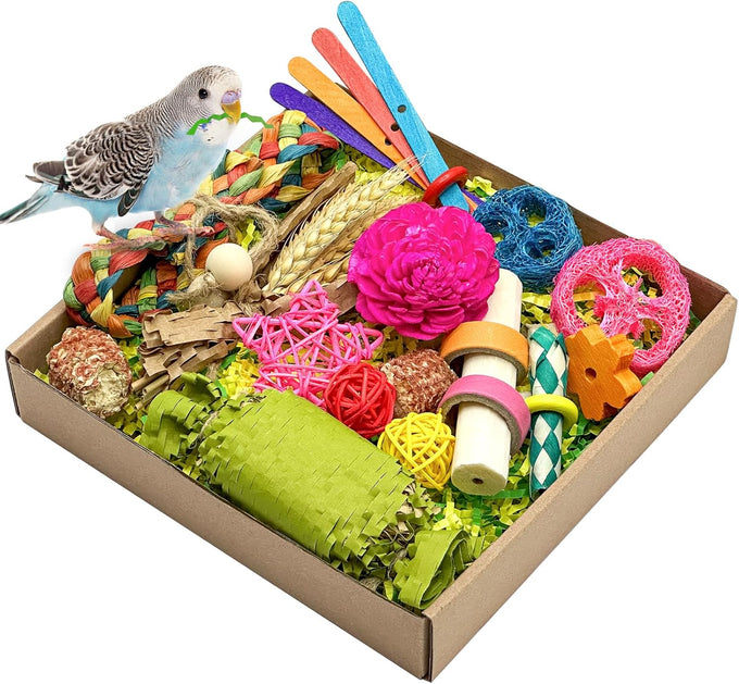 Nature Color Natural Bird Toy Foraging Parrot Shredding Toys Box for Small-Medium Birds