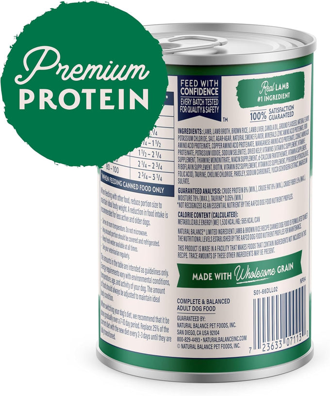 Natural Balance Limited Ingredient Adult Wet Dog Food, Lamb & Brown Rice
