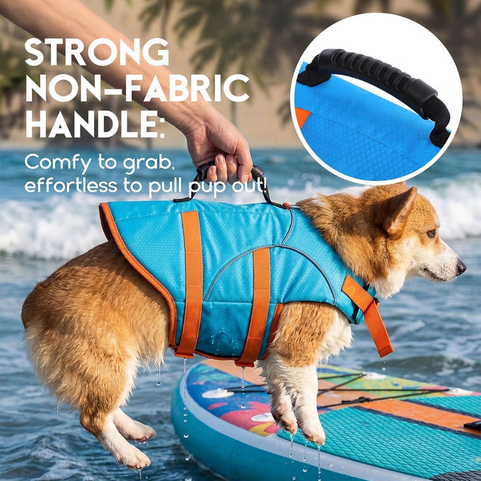 Asenk Dog Life Jacket for Swimming, Boating, Reflective & Adjustable, Small to Large Dogs, Blue, Size S