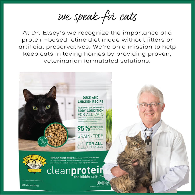 Dr. Elsey's cleanprotein Duck Cat Kibble 2 lb. Bag - High Protein, Grain Free, Gluten Free