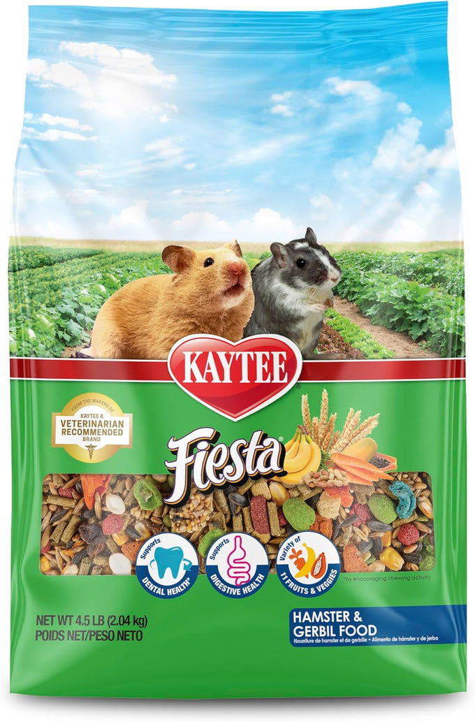 Kaytee Fiesta Hamster and Gerbil Food, 4.5 Pounds, Nutritious and Fun Blend for Dental Health and Digestion