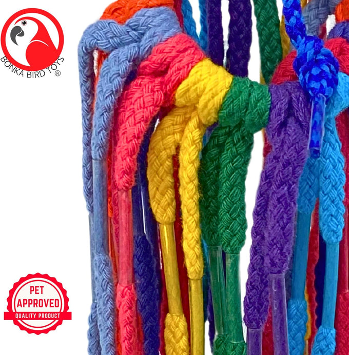 Bonka Bird Toys 51214 Small Aglet Heaven Cotton Shoelace Toy for Parakeets Cockatiels Quakers Pionus Bird Enrichment