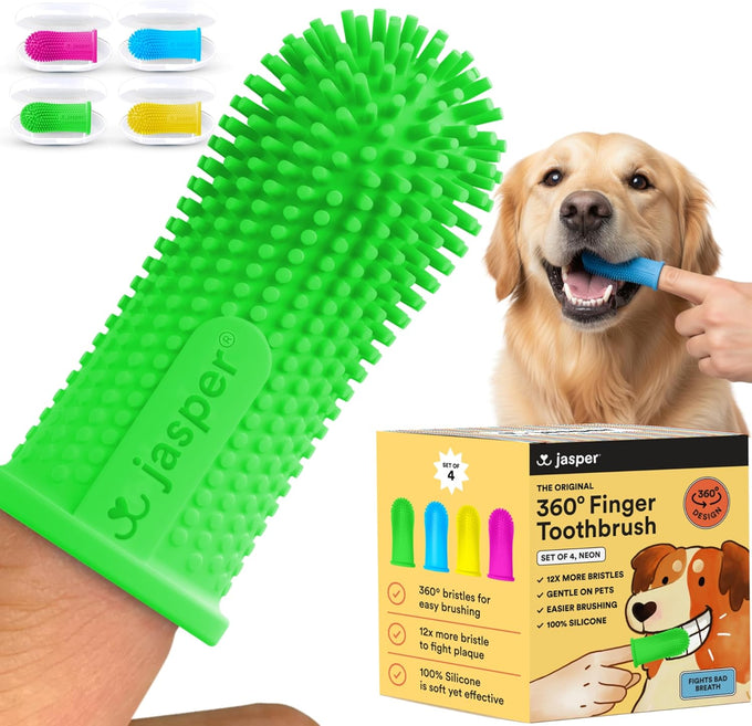 Jasper 360 Dog Tooth Brushing Kit, Finger Toothbrush, 2-Pack Blue for Small & Large Pets
