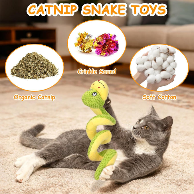Retro Shaw 11" Realistic Silvervine & Catnip Snake Cat Toy with Crinkle Sound, Bite-Resistant Plush