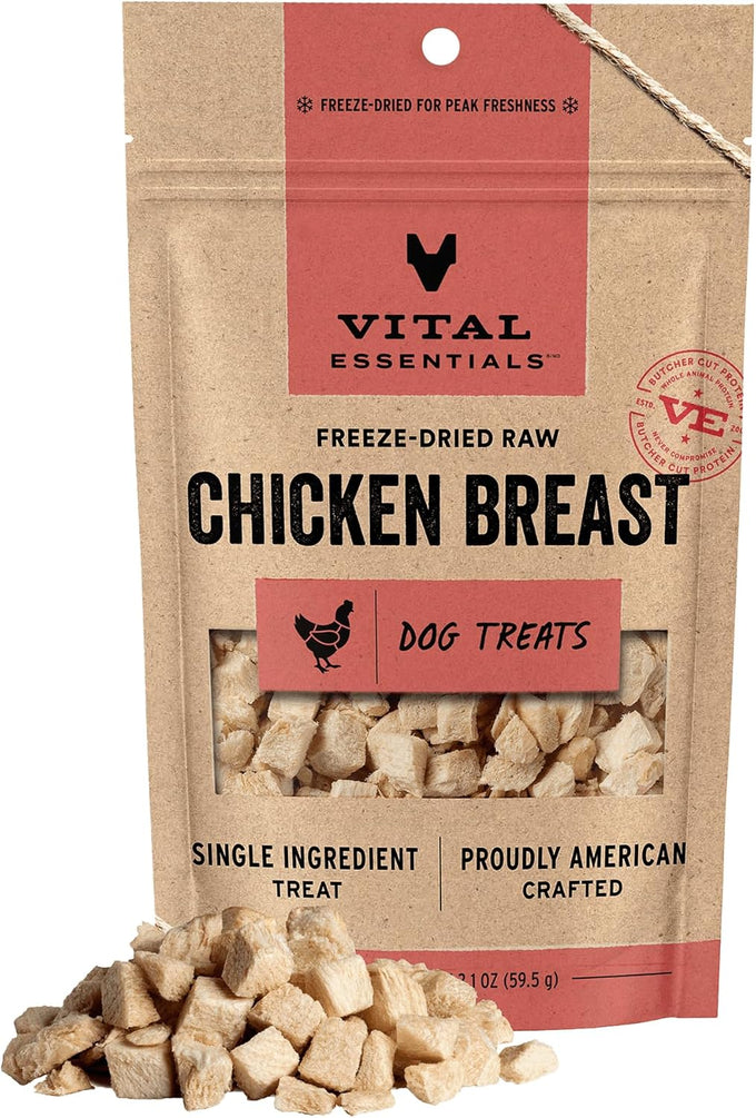Vital Essentials Freeze Dried Chicken Breast Dog Treats, 2.1 oz Grain Free, Single Ingredient, Premium Quality, Raw