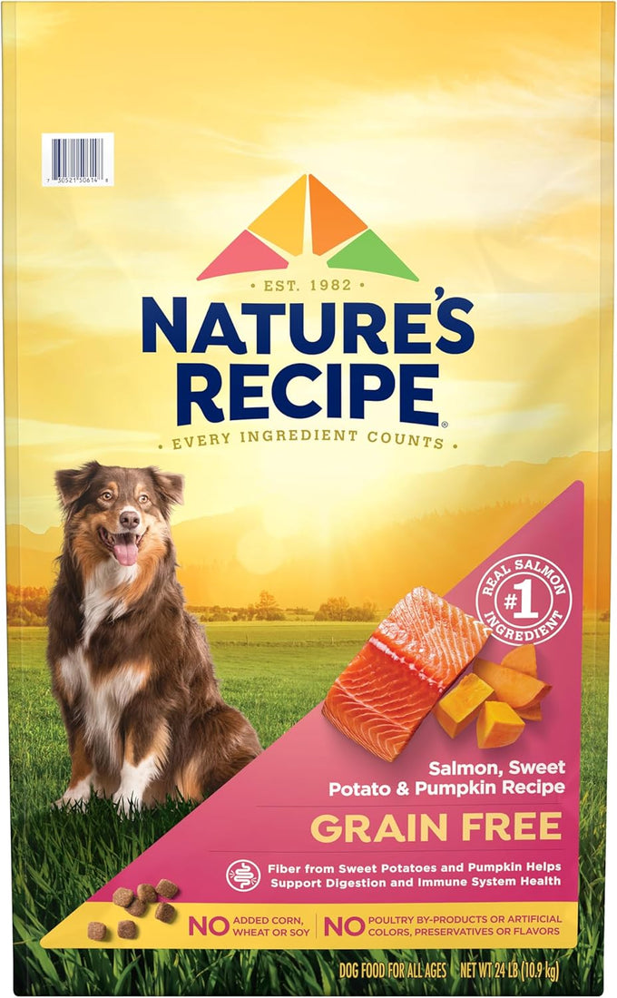 Nature's Recipe Grain Free Dry Dog Food, Salmon, Sweet Potato & Pumpkin Recipe, 4 lb. Bag