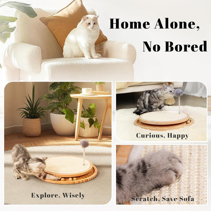 Lmugoos Cat Scratcher Natural Sisal Scratching Pad with Ball Track Spring Ball for Kitten Exercise Toy