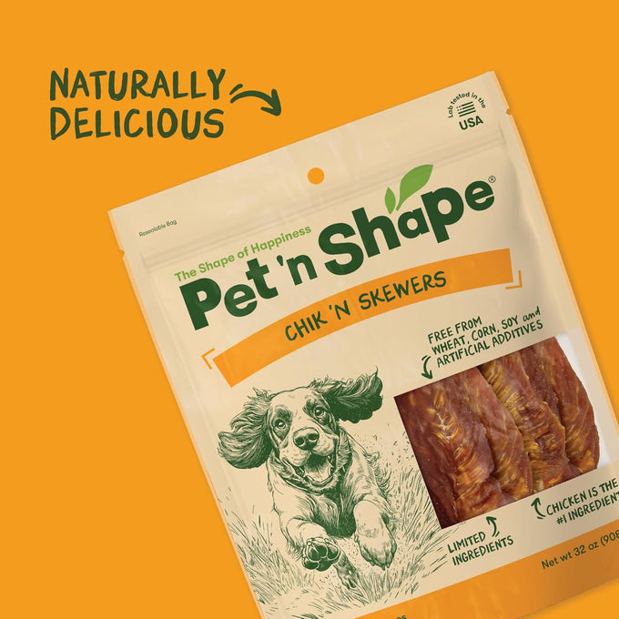 Pet 'n Shape Chik 'n Skewers - 100% Natural Grain Free Chicken Wrapped Rawhide Dog Chews, No Artificial Additives or Preservatives