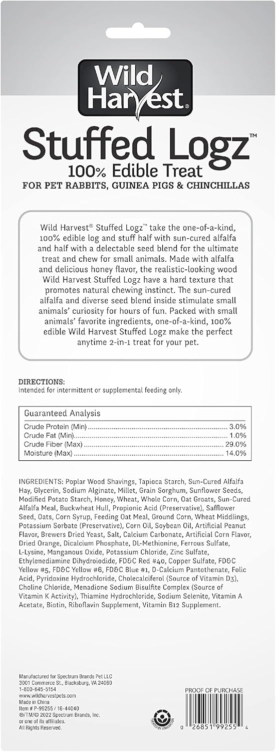 Wild Harvest 1-Count Stuffed Logz Artificial Peanut Butter Flavor for Rabbits Guinea Pigs Chinchillas
