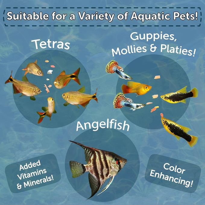 premium-tropical-fish-flakes-for-angel-fish-guppies-live-bearers-loaches-gouramis-cichlids-and-all-tropical-fish-with-pellets-and-wafers-1-30oz-canister