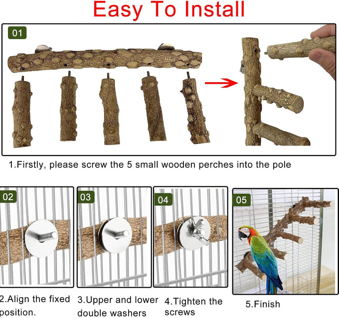 Natural Wooden Bird Ladder for Small Animal Exercise and Chewing Toy, 12.2 inches, Easy Installation