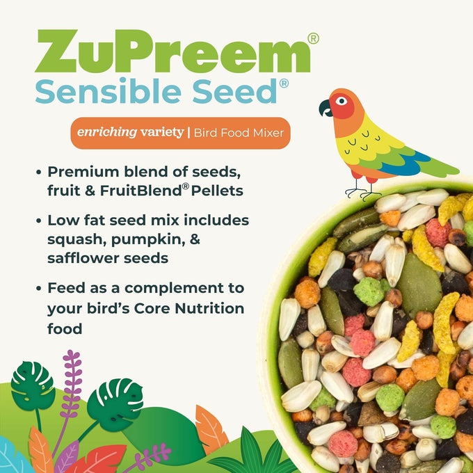 ZuPreem Sensible Seed bird food blend for medium birds, 2 lbs, made in USA, (M)