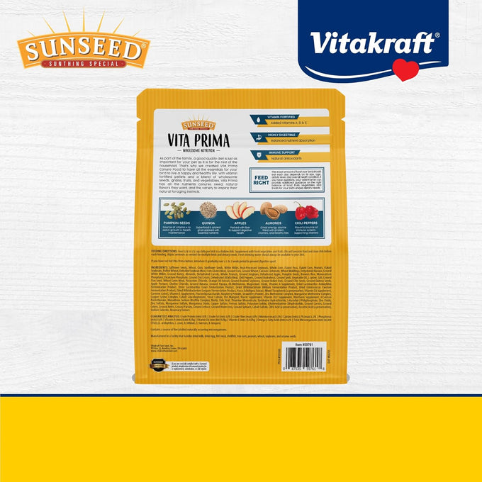 Sunseed Vita Prima conure food - 3 lb bag - nutrient-rich blend with fruits, seeds, and vegetables for healthy feathers and energy
