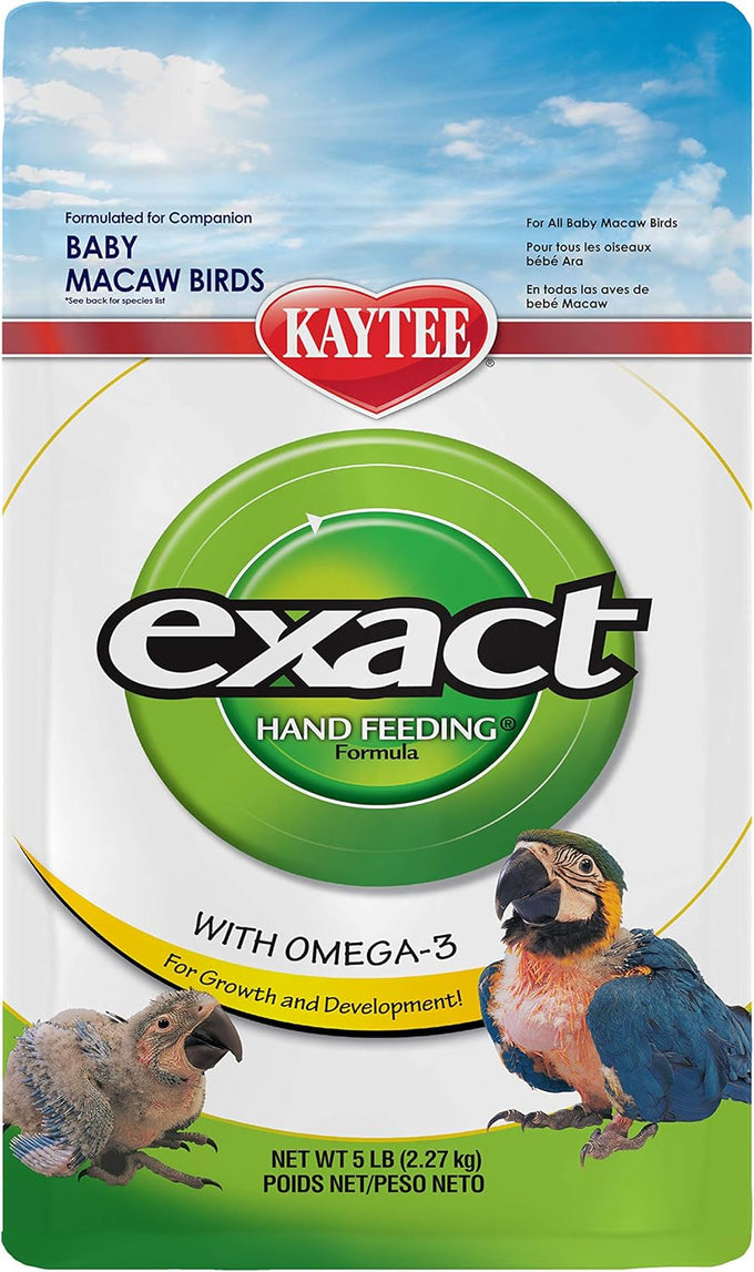 kaytee exact hand feeding pet bird baby food for macaw, eclectus, hawk-headed, african parrots, caiques, and baby birds under 2 weeks old, 5 pound balanced formula