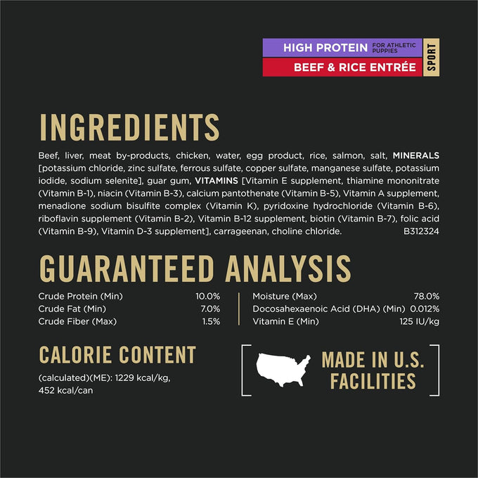 Purina Pro Plan Sport Puppy Food, Beef & Rice, 13oz Cans (Pack of 12)