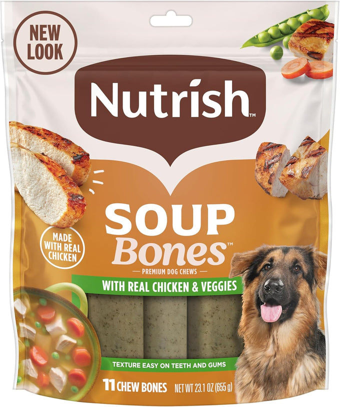 Rachael Ray Nutrish Soup Bones Premium Dog Chews with Real Chicken & Veggies, 11 Pieces, Soft Texture, Rawhide-Free