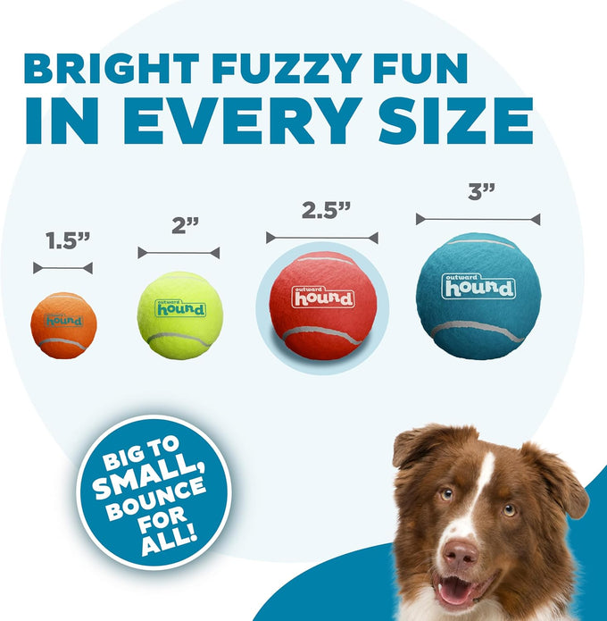 Outward Hound Squeaker Ballz, medium tennis balls, 2.5", 4-pack for dogs under 50 lbs, interactive dog toys