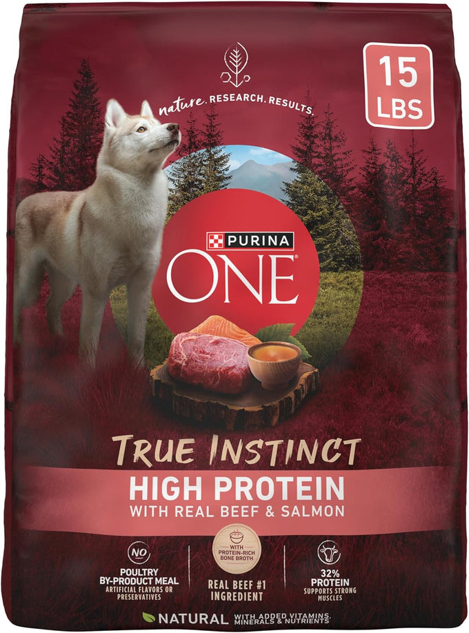 Purina ONE Natural High Protein Dry Dog Food with Real Beef, Salmon, and Bone Broth - 15 lb Bag
