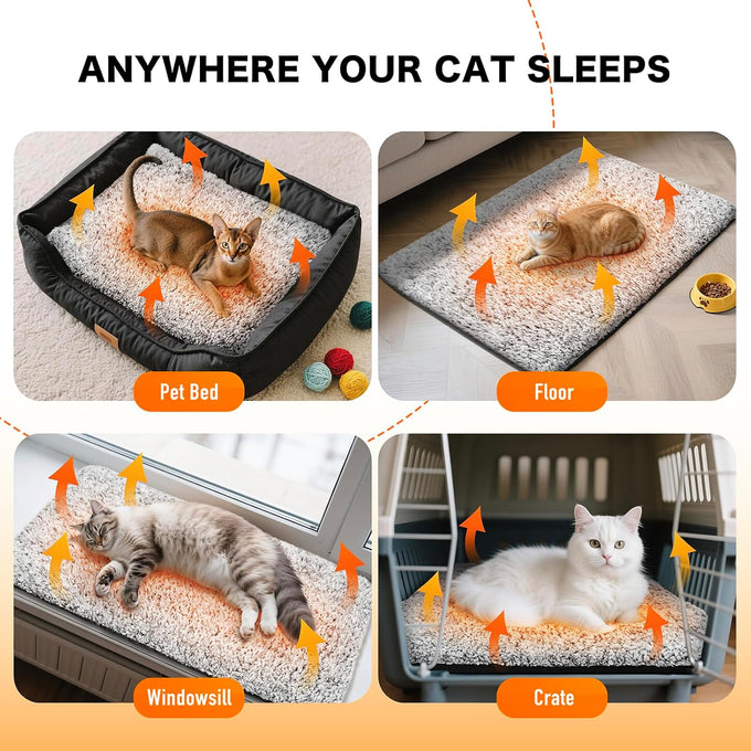 wanpee goo self warming cat bed, heated cat bed, 15x19 plush self-heating pet mat for crate and floor