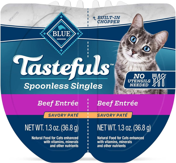 Blue Buffalo Tastefuls Spoonless Singles 2.6-oz Twin-Pack Trays Beef Entrée 24 Count