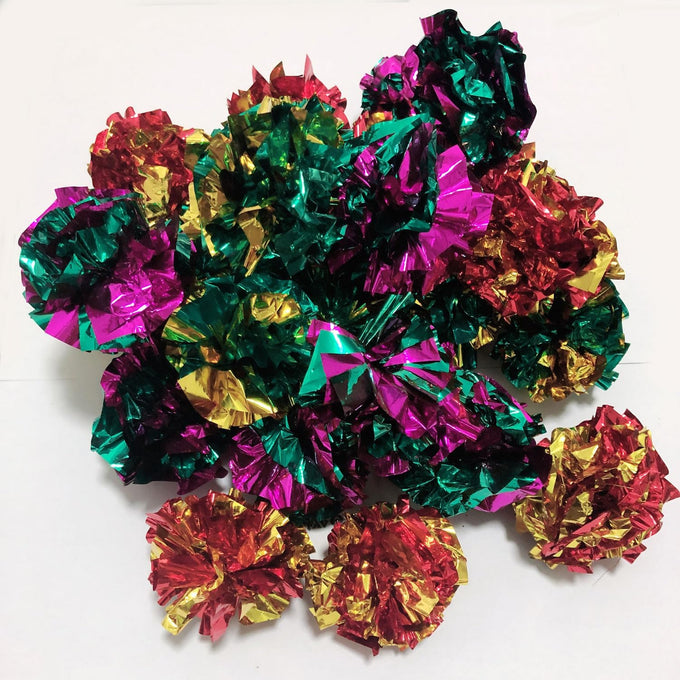 petfavorites original mylar crinkle balls cat toys 12 pack purple green red gold