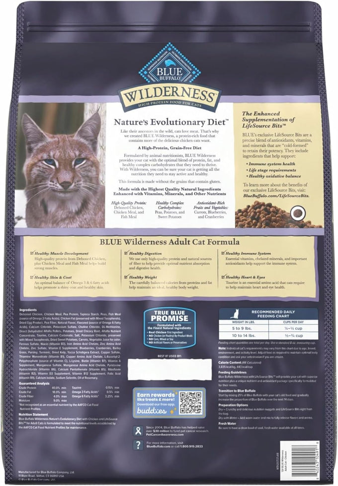 blue buffalo wilderness natural adult dry chicken cat food 12 lb bag high protein grain free diet