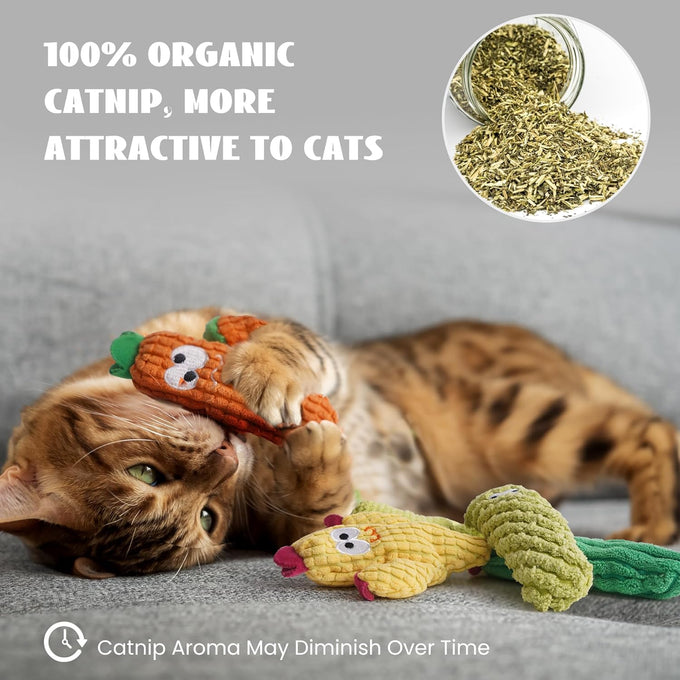 Pawsible 5-Pack Organic Catnip-Filled Cactus Cat Toys for Indoor Cats, Anxiety Relief, Teething & Chew Toys