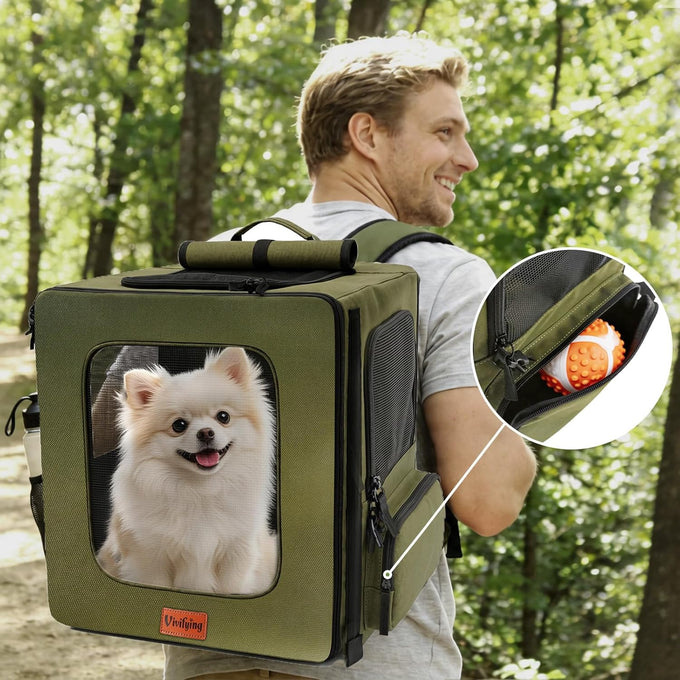 Vivifying Pet Carrier Backpack for Cats and Small Dogs up to 18 lb for Travel, Hiking, and Vet Visits in Military Green