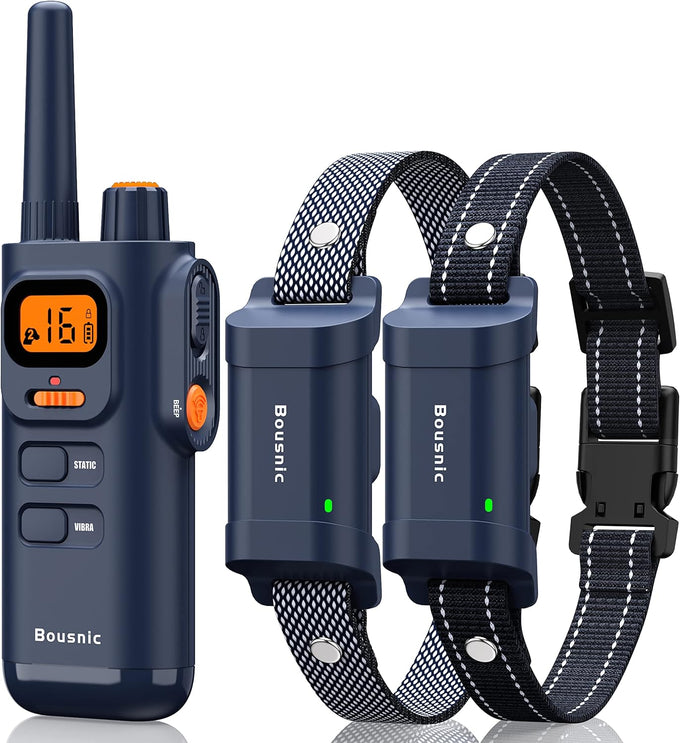 Bousnic 4000ft range waterproof dog shock collars for 2 dogs, humane shock modes, rechargeable e collars for large medium small dogs