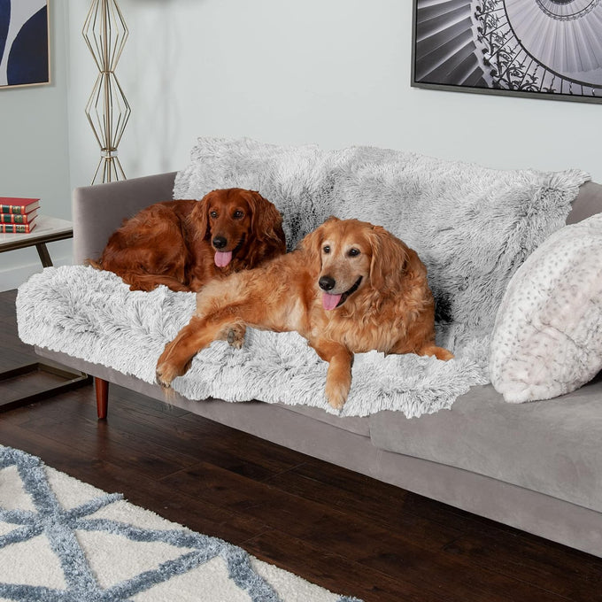 FurHaven waterproof throw blanket for dogs and indoor cats, reversible, extra large, mist gray, faux fur and velvet