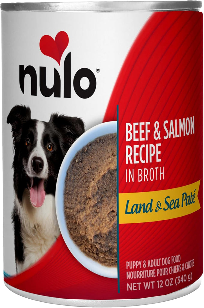 Nulo Land & Sea Adult Dog Food 12oz Cans, Pack of 5, Beef & Salmon Recipe in Broth with Real Meat and No Grains