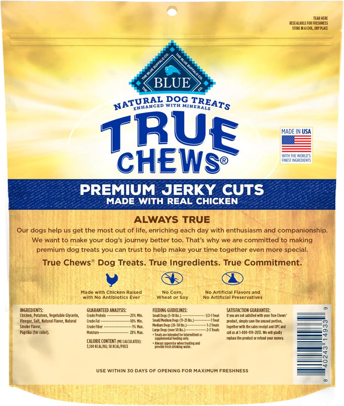 Blue Buffalo True Chews Premium Jerky Cuts 4oz Dog Treats with Natural Chicken Ingredients