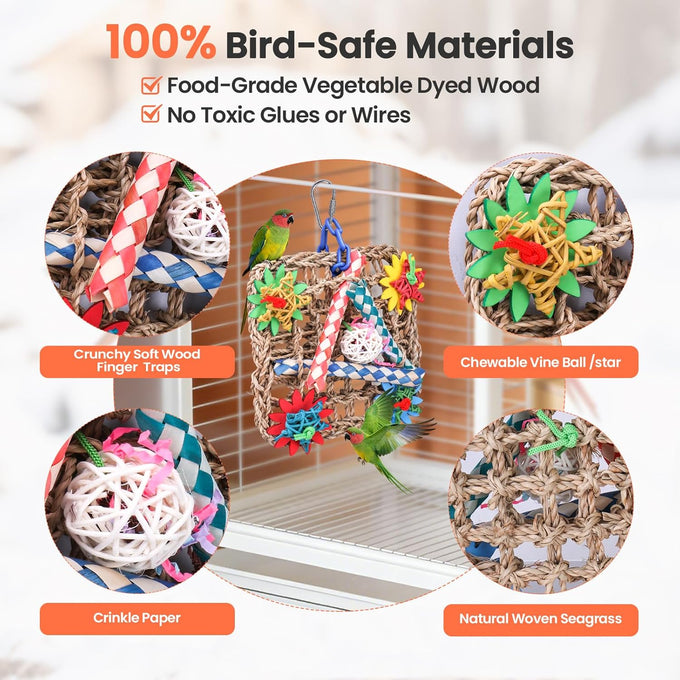 Cockatiel Extra Large Natural Seagrass Shredding Mat for Parakeets Budgies Conures Lovebirds Parrot Enrichment Activity Center