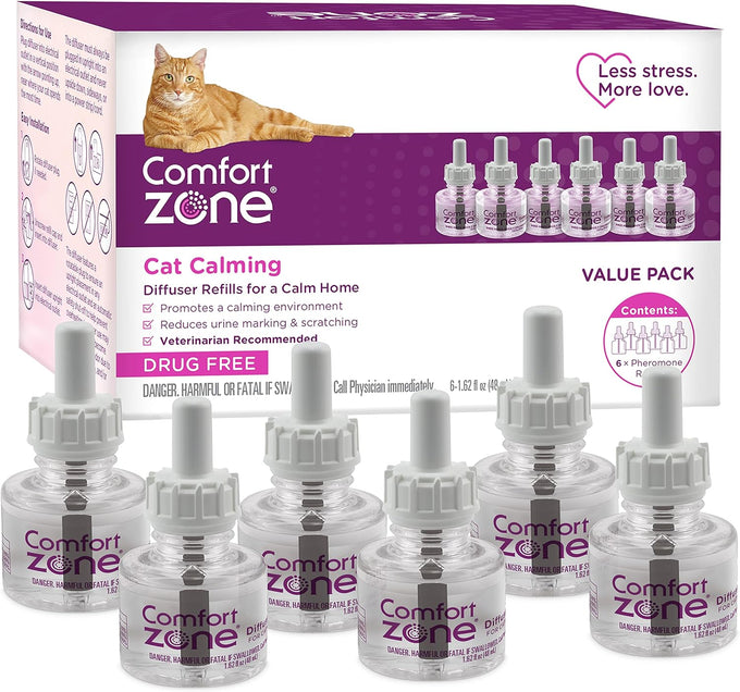6-pack Comfort Zone cat calming pheromone refills for diffusers, 30-day refills, 180-day supply