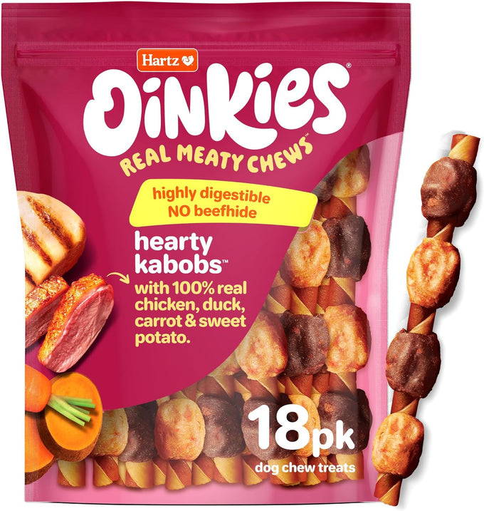 Hartz Oinkies Hearty Kabob Dog Treats with 100% Real Chicken Duck Sweet Potato Carrot Rawhide-Free Natural Dog Chews 18 Count
