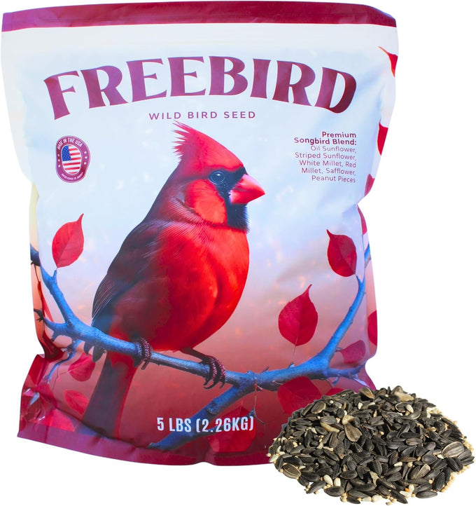 Freebird Wild Bird Seed for Outside Feeders - Premium Songbird Blend for Cardinals, Finches, and Colorful Birds - 5lb Bag
